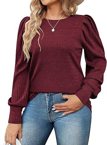 Ladies Elegant ribbed knit top with puff sleeves Lune London