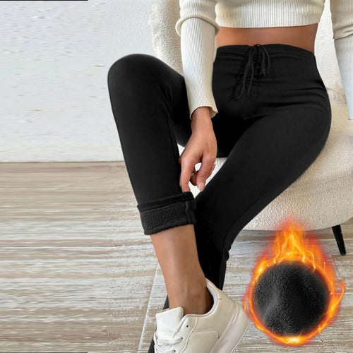 Women's Fleece-lined Leggings with High Waist and Drawstring Lune London