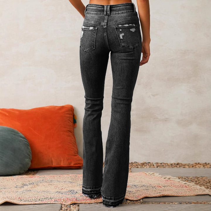 High Waist Bootcut Jeans for Women with Authentic Distressed Details Lune London