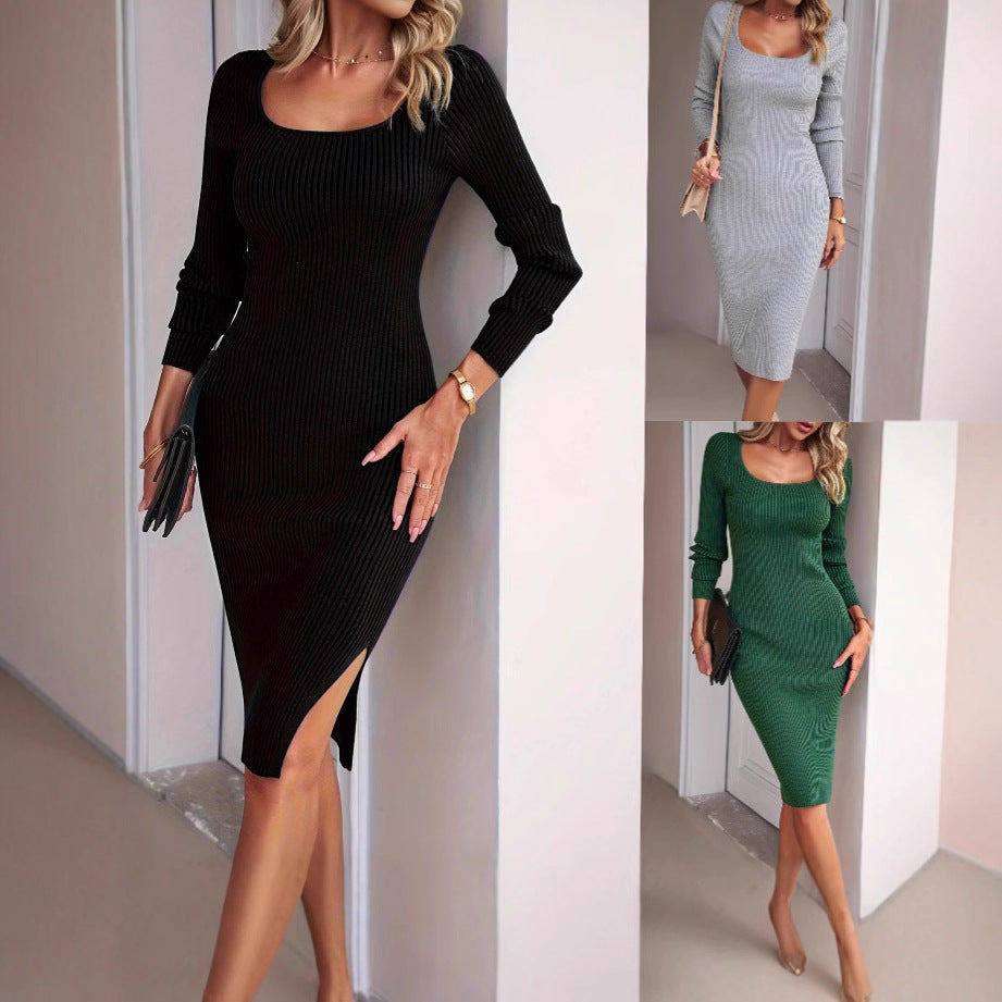 Knitted dress for women with longer sleeves and a modern round neck Lune London