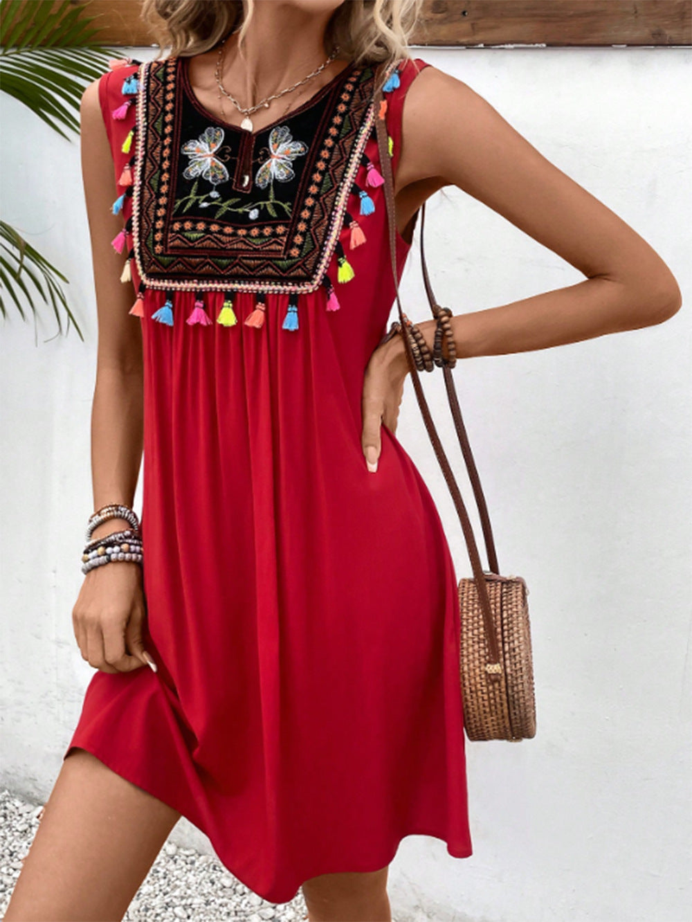 Lightweight summer dress for women with embroidered colorful detail Lune London