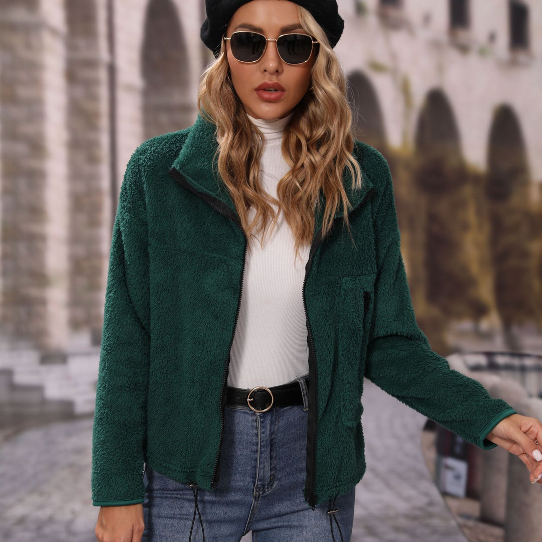 Fleece jacket for women with high collar and practical zip pockets Lune London
