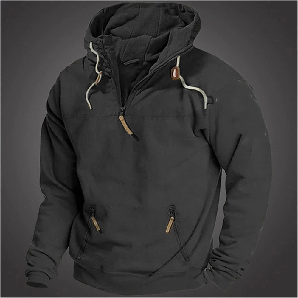 Casual men's sweater with half-zip and practical kangaroo pockets Lune London