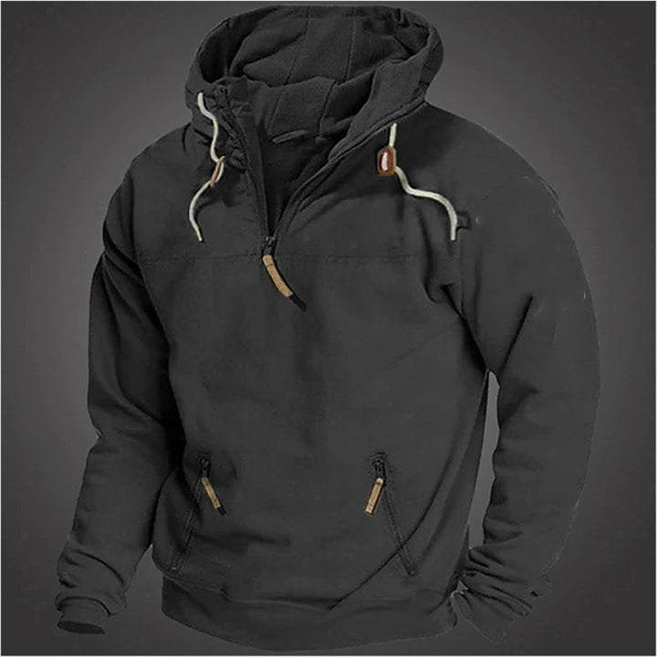 Casual men's sweater with half-zip and practical kangaroo pockets Lune London