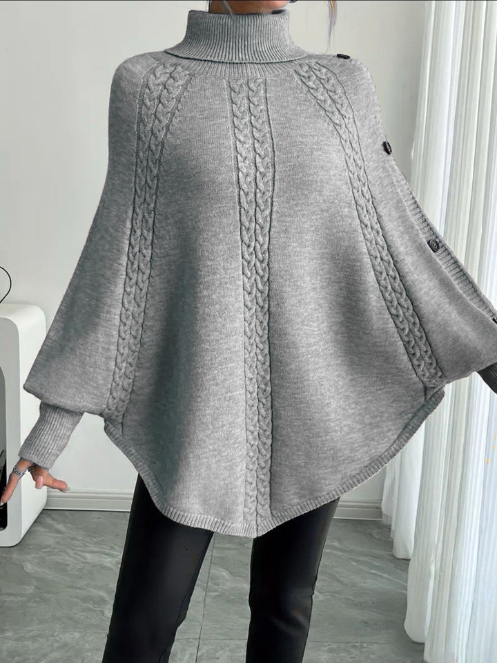 Ladies Elegant Knitted Poncho with Roll Neck and Chic 3D Pattern