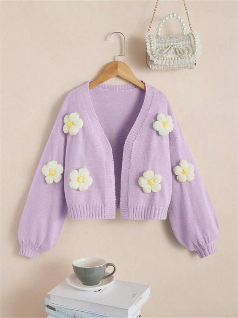 Short jacket for women with playful flower appliqués Lune London