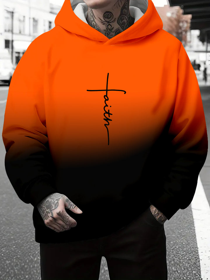 Men's hoodie with a subtle gradient of colors and an inspiring inscription Lune London