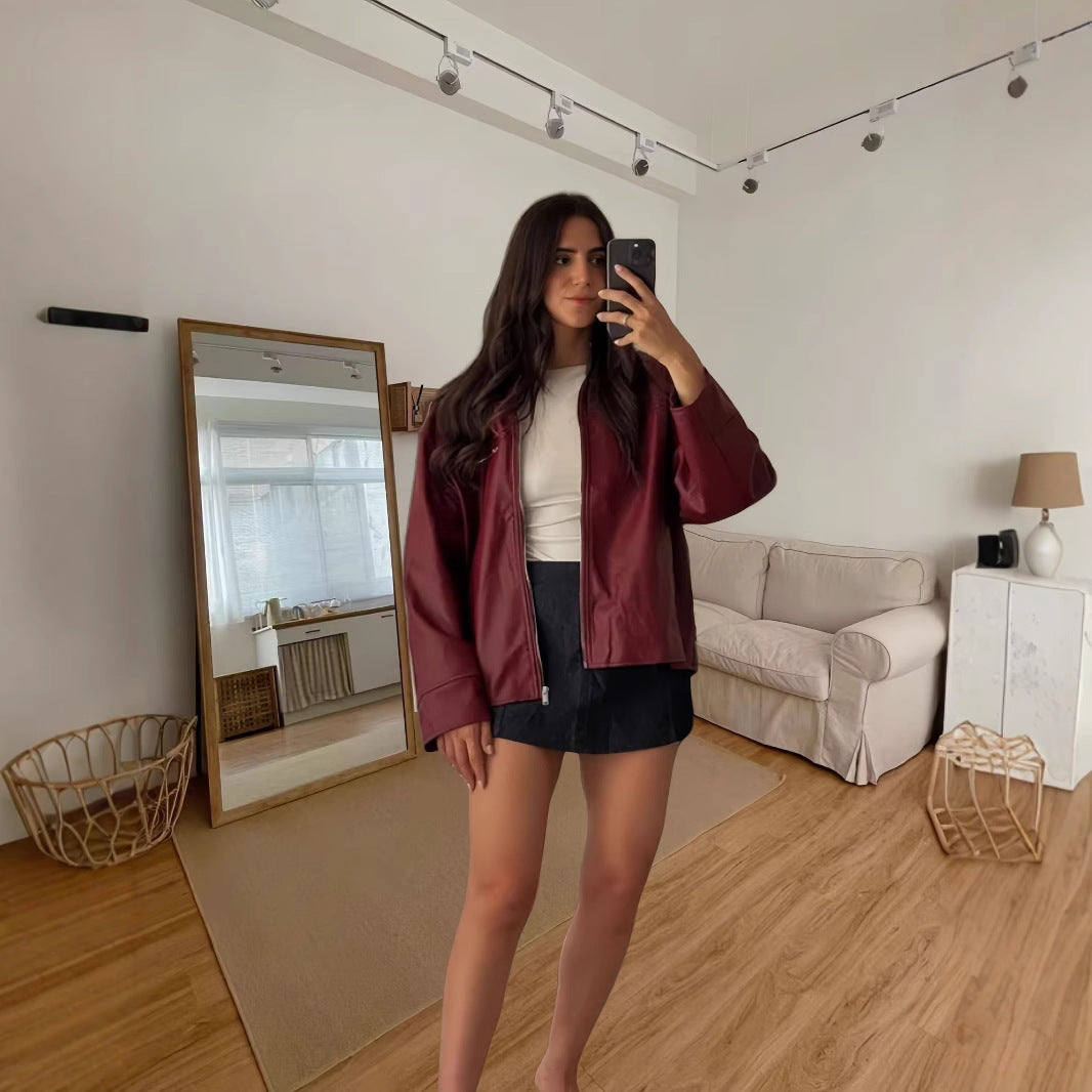 Women's casual fashion leather jacket with asymmetric zips Lune London