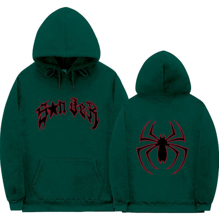 Women's hoodie with striking spider motif and coarse lettering Lune London