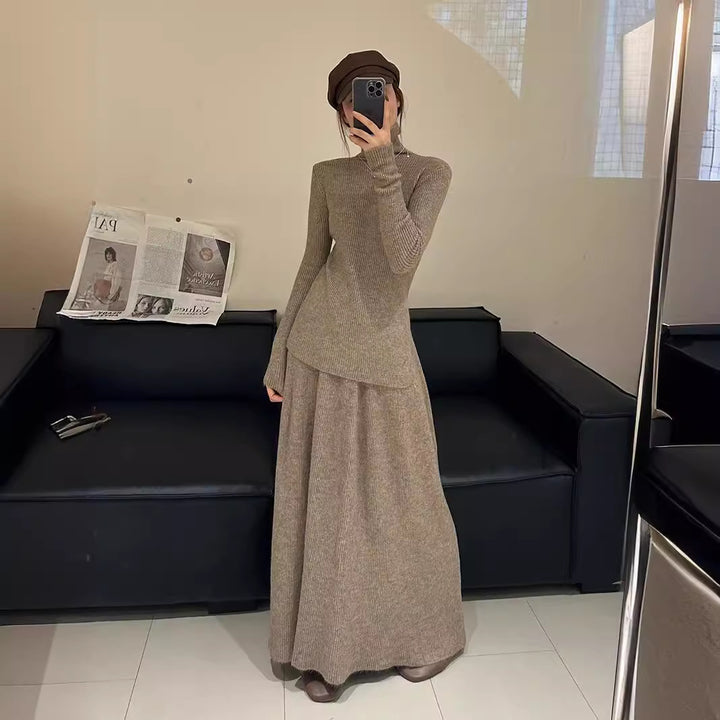 Robe en tricot pour femme avec un design à côtes luxueux et coupe longue Chic & Stil