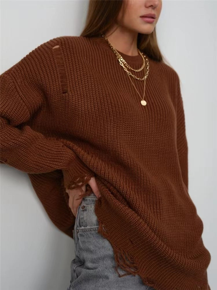 Lune London Women's Knit Dress with Relaxed Fit and Distressed Details