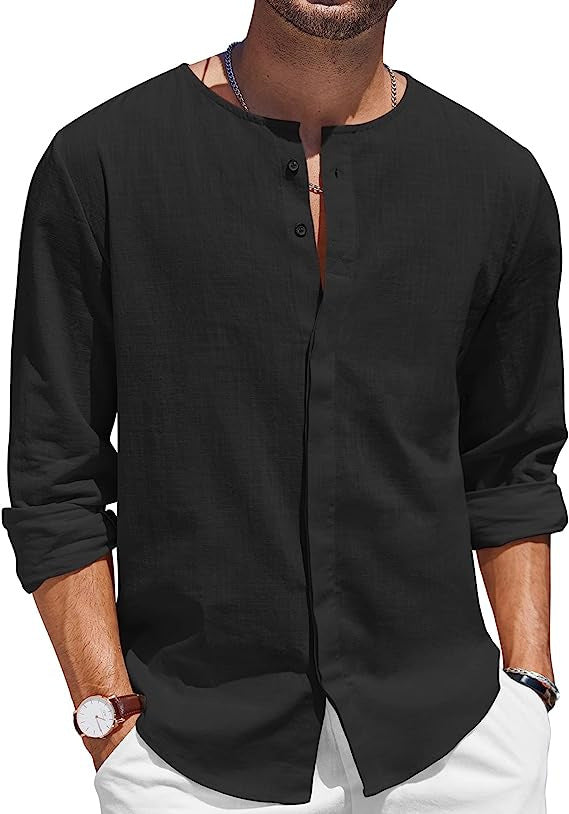 Linen shirt for men with a casual stand-up collar and button placket Lune London