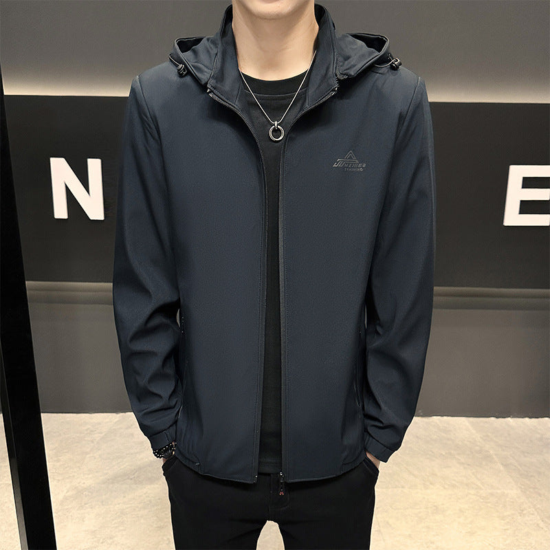 Lightweight functional jacket for men with adjustable hood Lune London