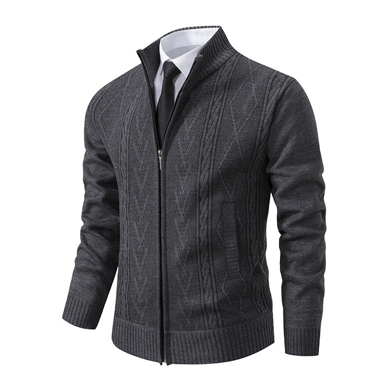 Men's knitted jacket with textured zipper and original Aran pattern Lune London