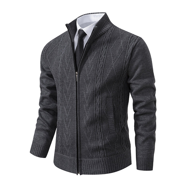 Men's knitted jacket with textured zipper and original Aran pattern Lune London