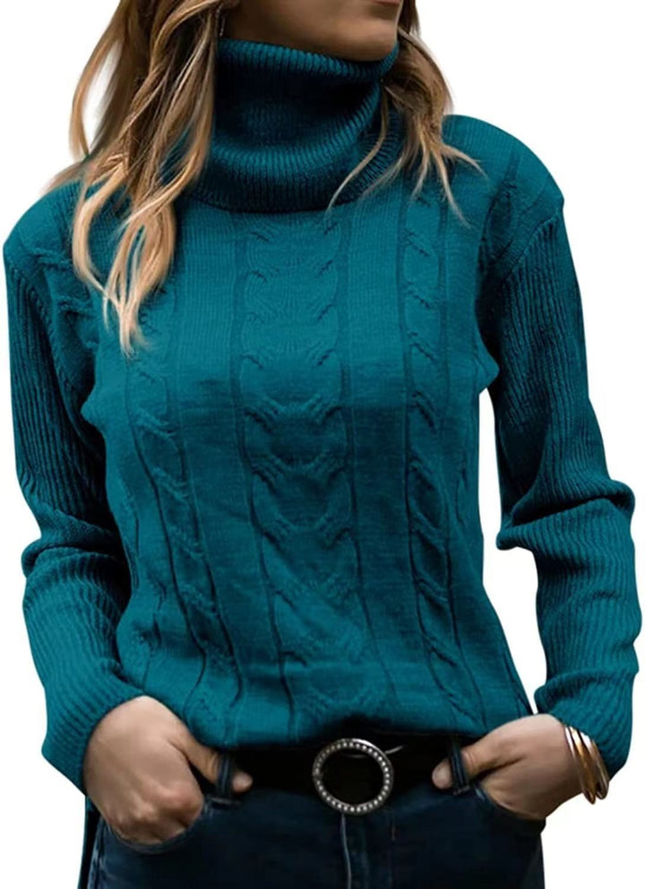 Knit sweater for women with high collar and relief pattern with braids Lune London