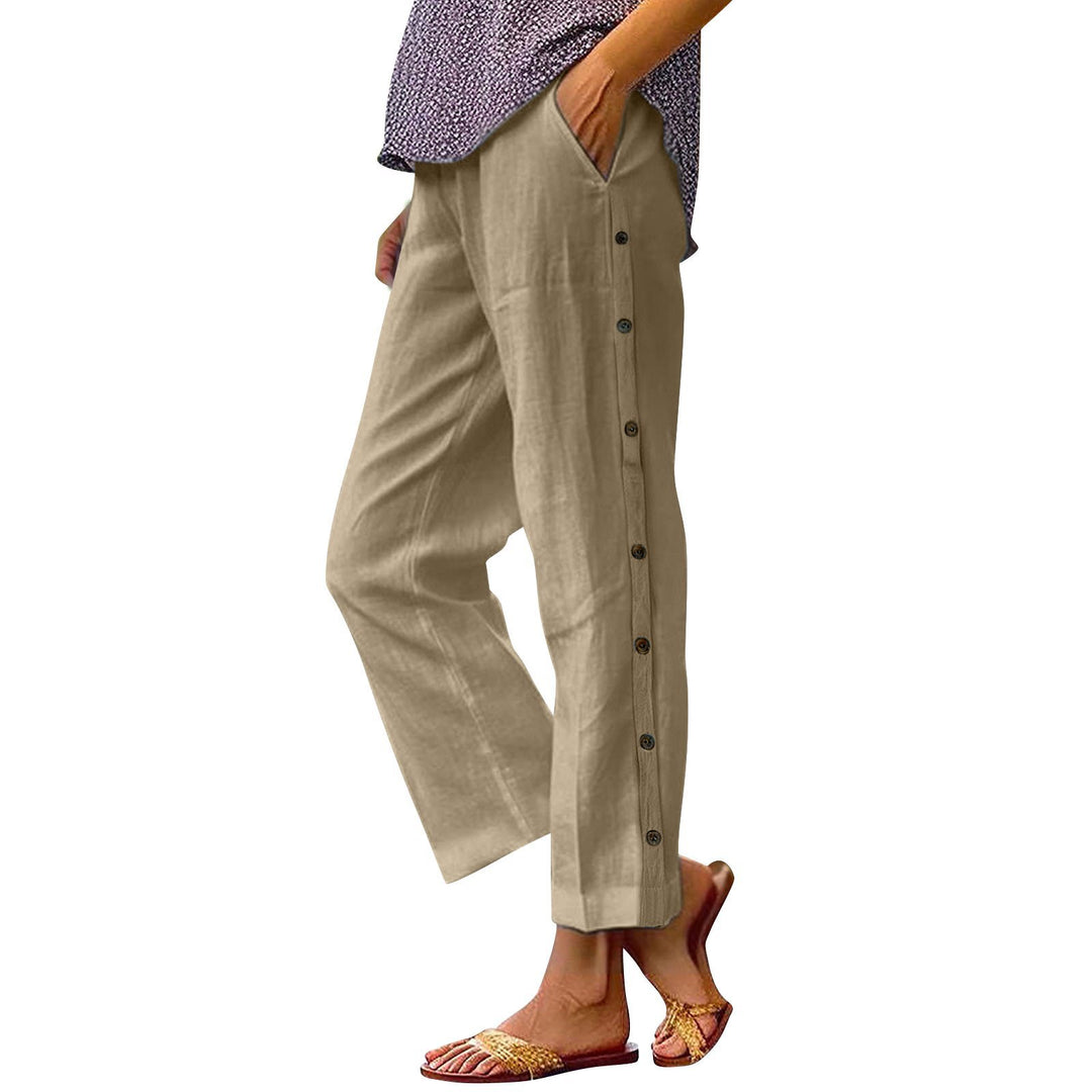 Comfortable linen pants for women with button details Lune London