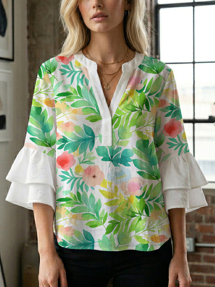 Women's blouse with voluminous sleeves and floral design Lune London