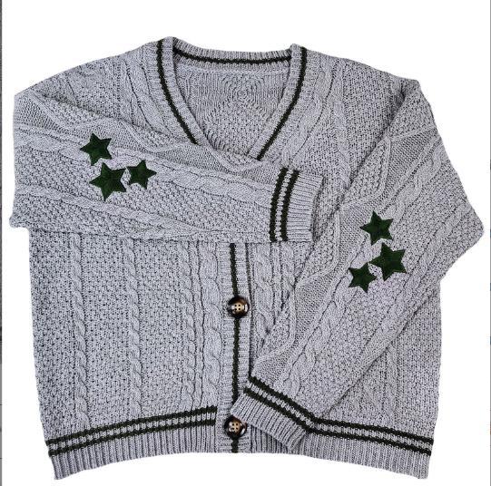 Thick knit jacket for women with a unique cable structure and decorative stars Lune London