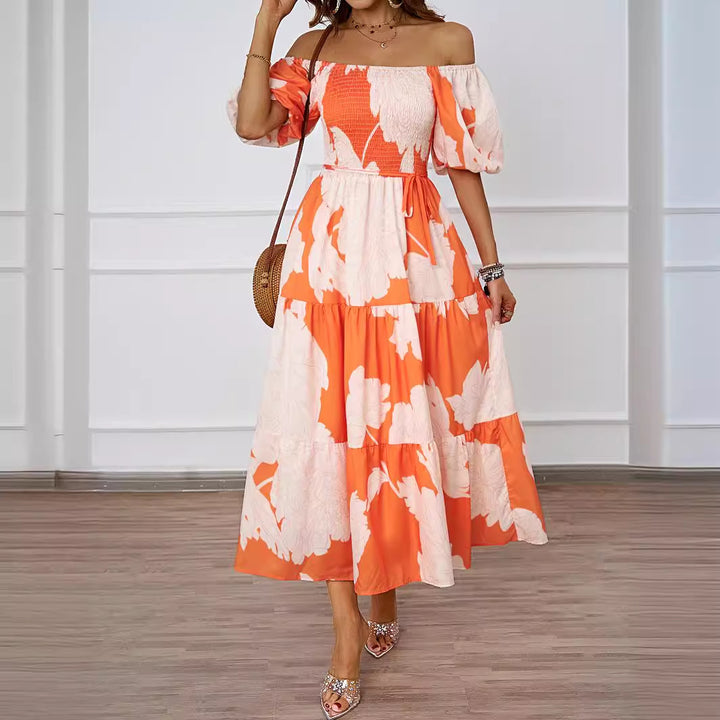 Maxi Dress for Women with Off-Shoulder, Voluminous Sleeves and Chic & Stylish Print