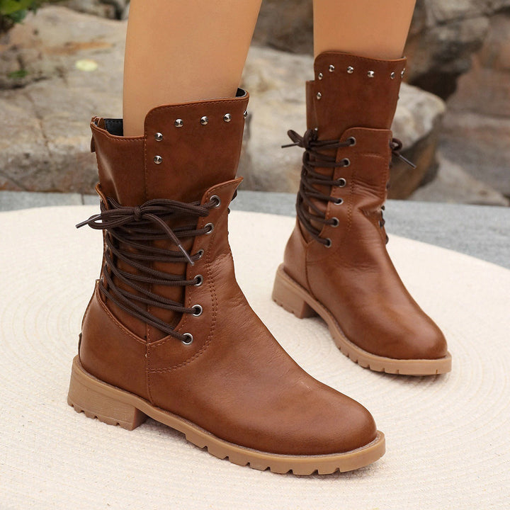 Lune London | Mid-calf boots - Faux leather - Lacing - Block heel - Sturdy sole