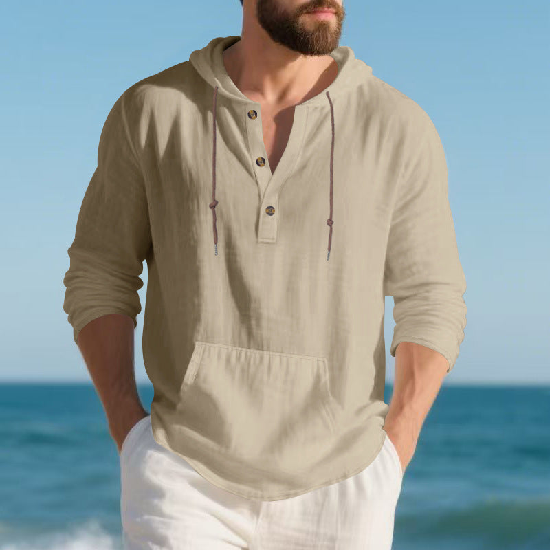 Men's casual hoodie with button placket and practical kangaroo pocket Chic and style