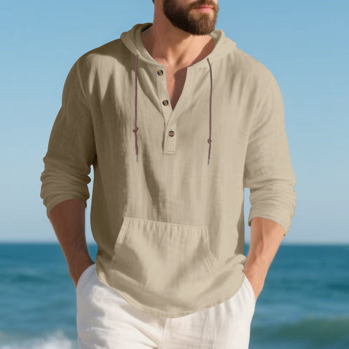 Men's casual hoodie with button placket and practical kangaroo pocket Chic and style