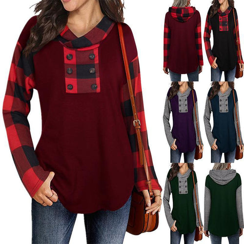 Fashionable women's sweatshirt with checkered pattern and button placket Lune London