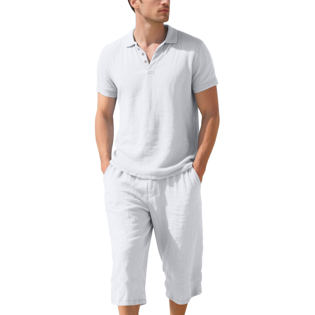 Casual short-sleeve polo shirt for men with elastic linen shorts Lune London