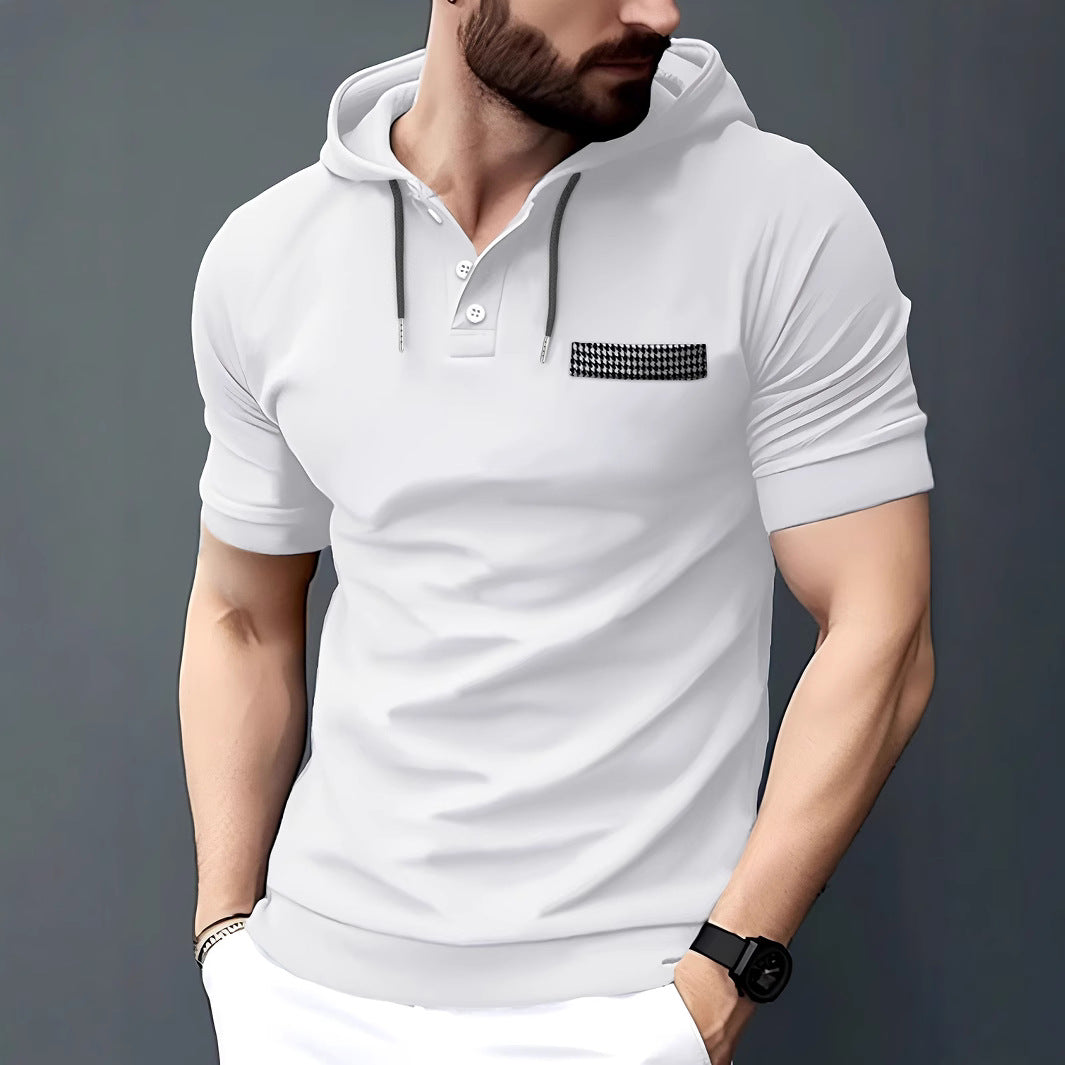Elegant short-sleeve men's polo with hood and contrasting pocket Lune London