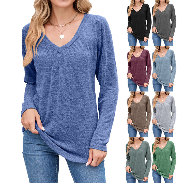 Long sleeve shirt for women with a refined V-neck and pleats Lune London