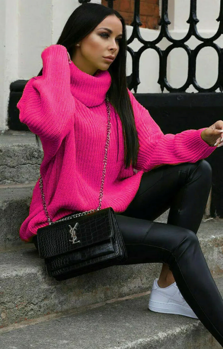 Oversized knitted pullover for women with high collar and modern cut Lune London