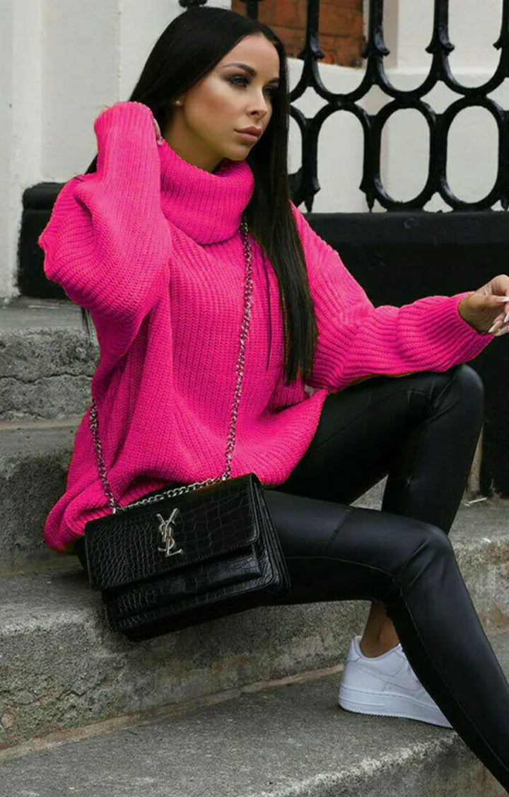 Oversized knitted pullover for women with high collar and modern cut Lune London