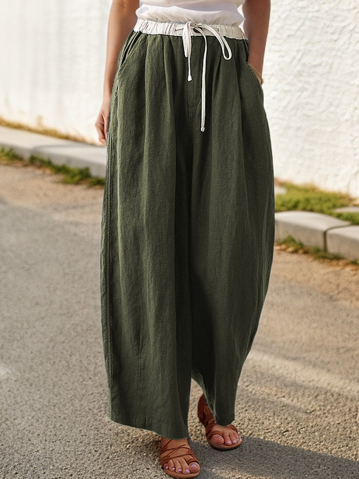 Loose linen pants for women with elastic waistband and stylish drawstring Lune London