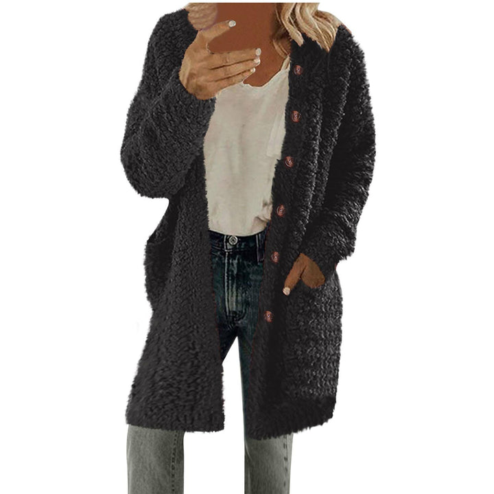 Ladies Long Plush Jacket with Button Detail Lune London