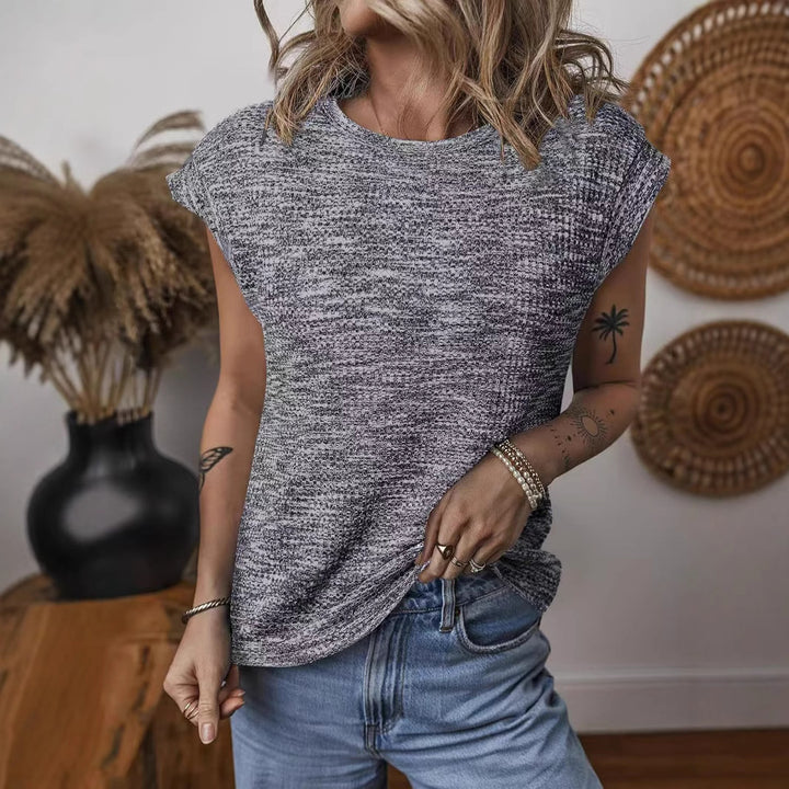 Round neck short sleeve textured T-shirt for women Lune London