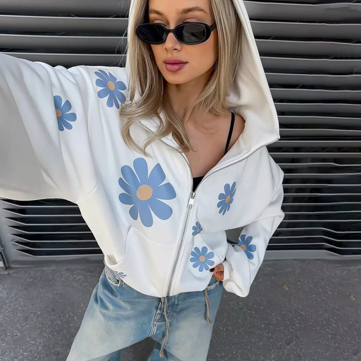 Hooded jacket for women with floral patterns and relaxed fit Lune London
