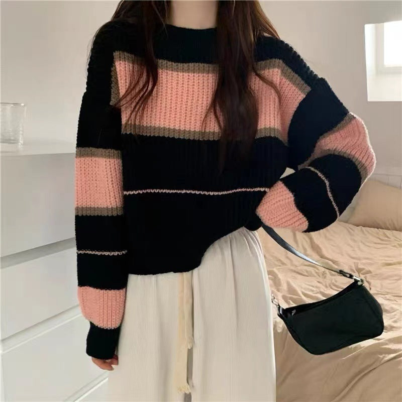 Thick knit sweater for women with colorful stripes and a casual fit Lune London