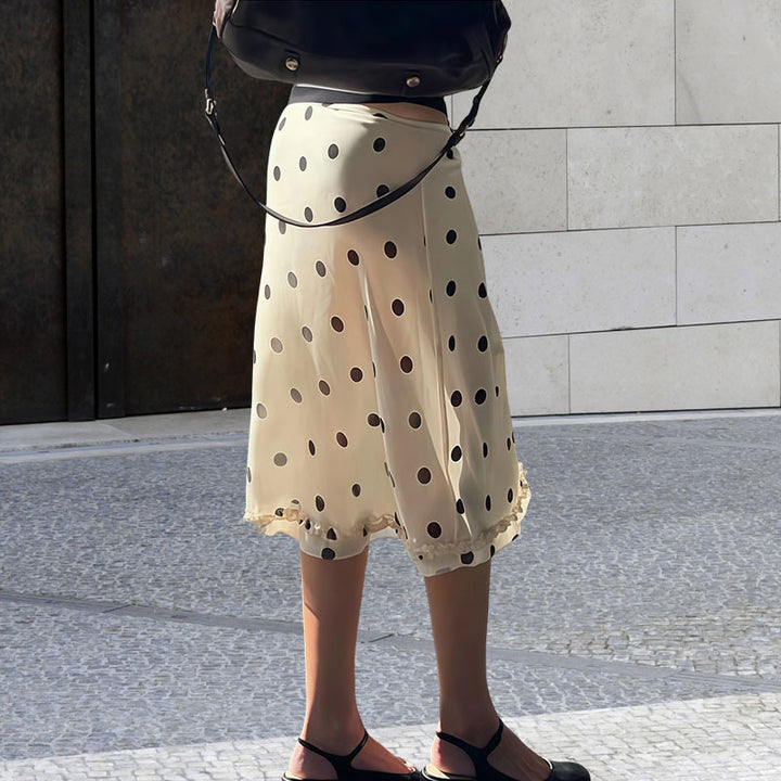 Lune London Women's Midi Skirt with Dots and Elastic Waist