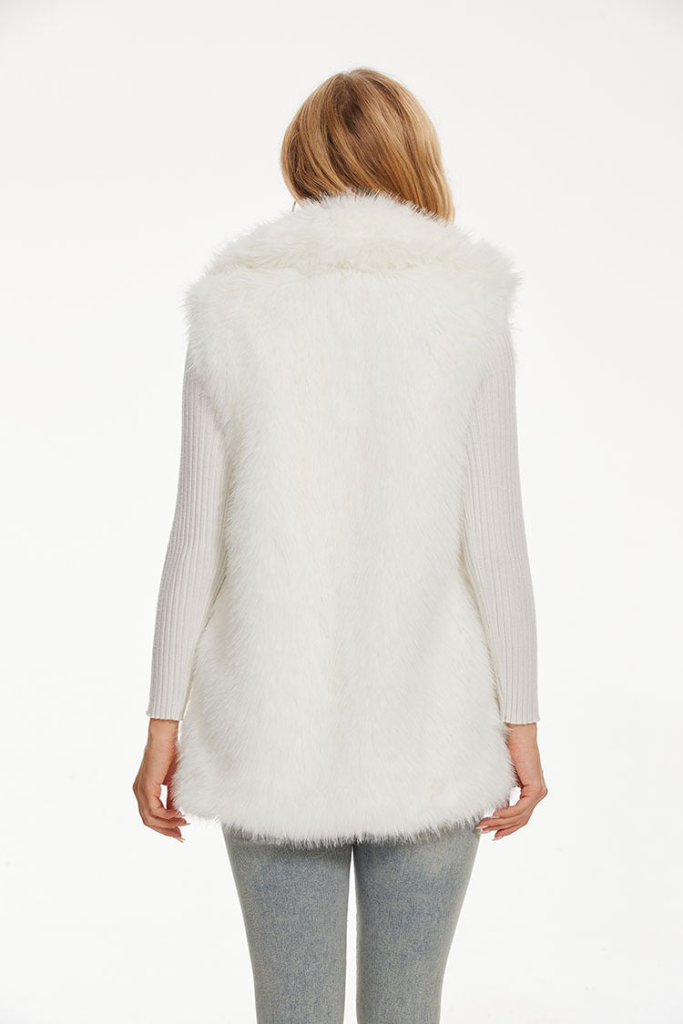 Women Long Faux Fur Gilet with High Collar and Soft Lining Lune London