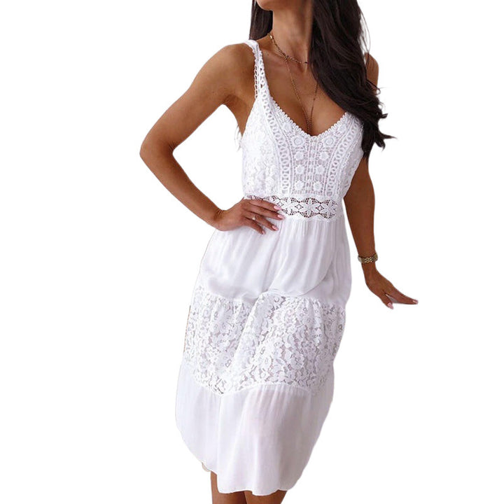 Maxi dress with bohemian lace details for women Lune London