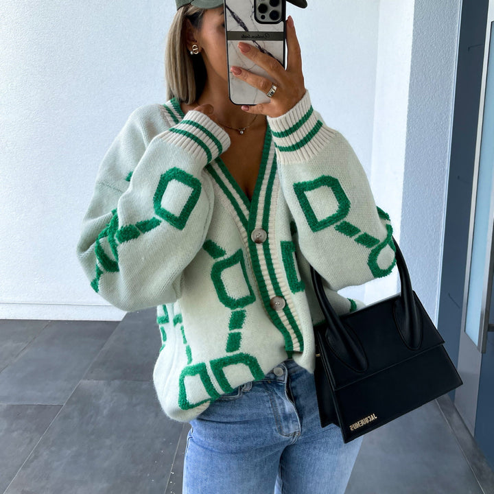 Knitted jacket for women with a unique geometric pattern and a comfortable fit Lune London