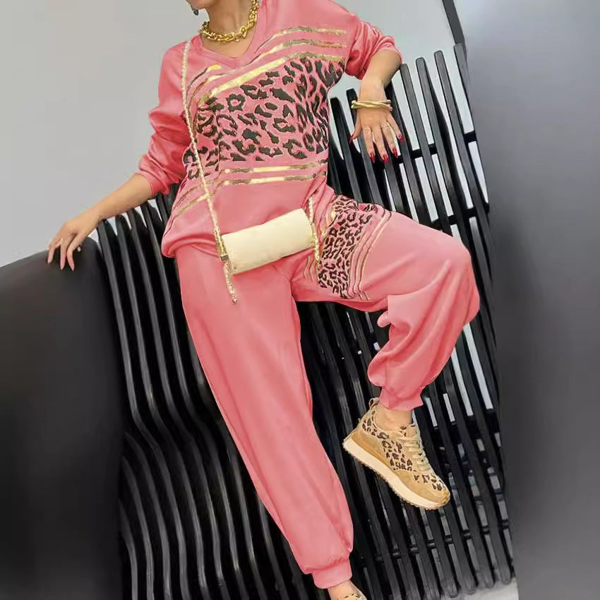 Ladies Fashion Leisure Set with Leopard Pattern and Luxurious Accents Lune London