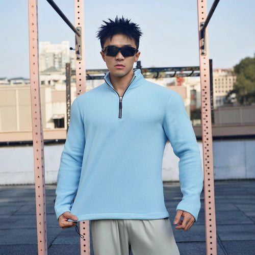 Men's fleece sweater with modern high collar and attractive zip closure details Lune London