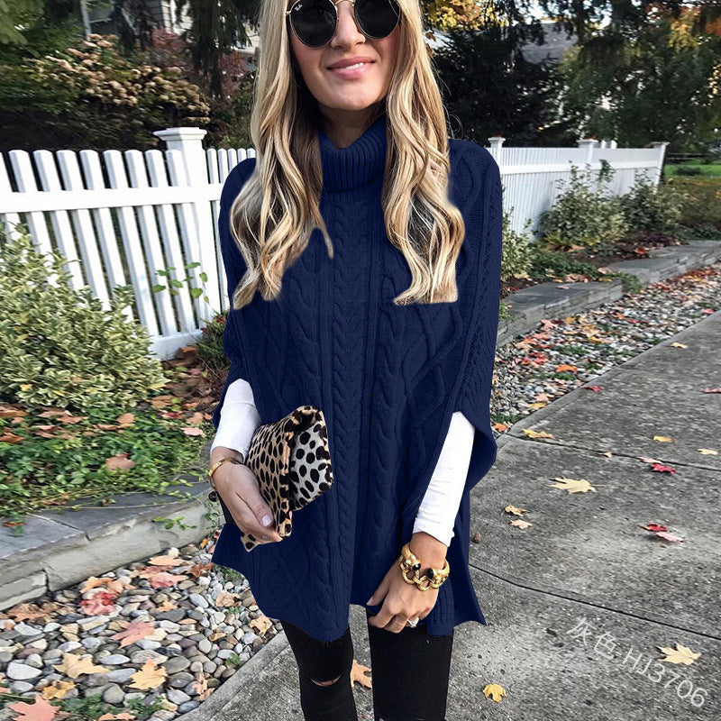 Knitted poncho for women with high collar Lune London