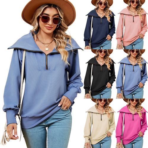 Women's sweater with modern high collar and zipper Lune London