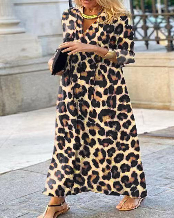 Ladies Chic Leopard Print Maxi Dress Lune London