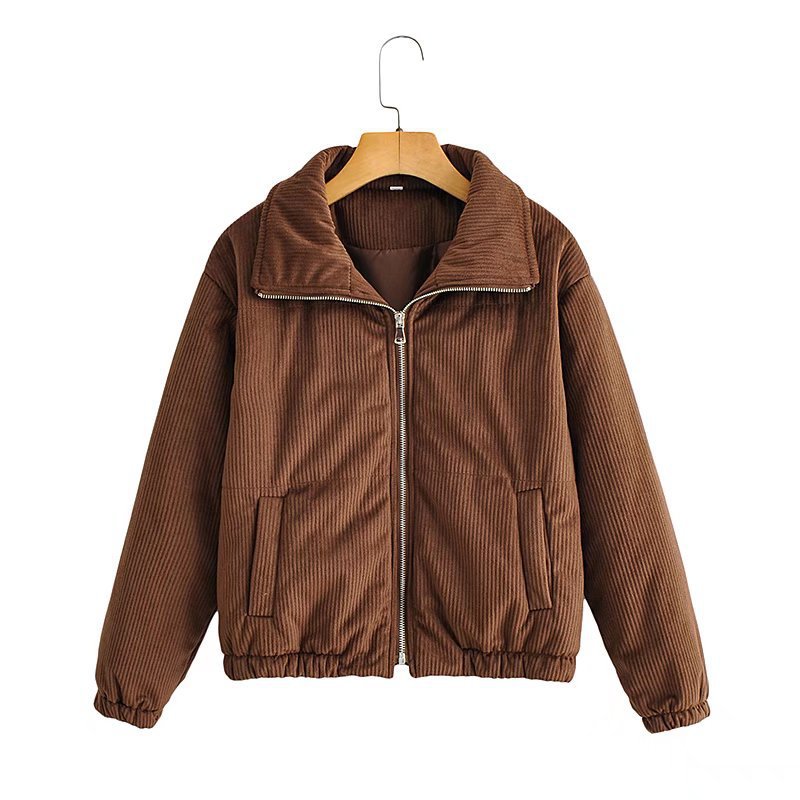 Veste en corduroy décontractée pour femmes avec col haut et poignets élastiques Chic & Stil