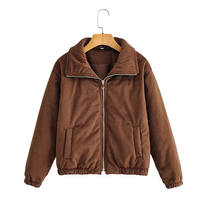 Veste en corduroy décontractée pour femmes avec col haut et poignets élastiques Chic & Stil