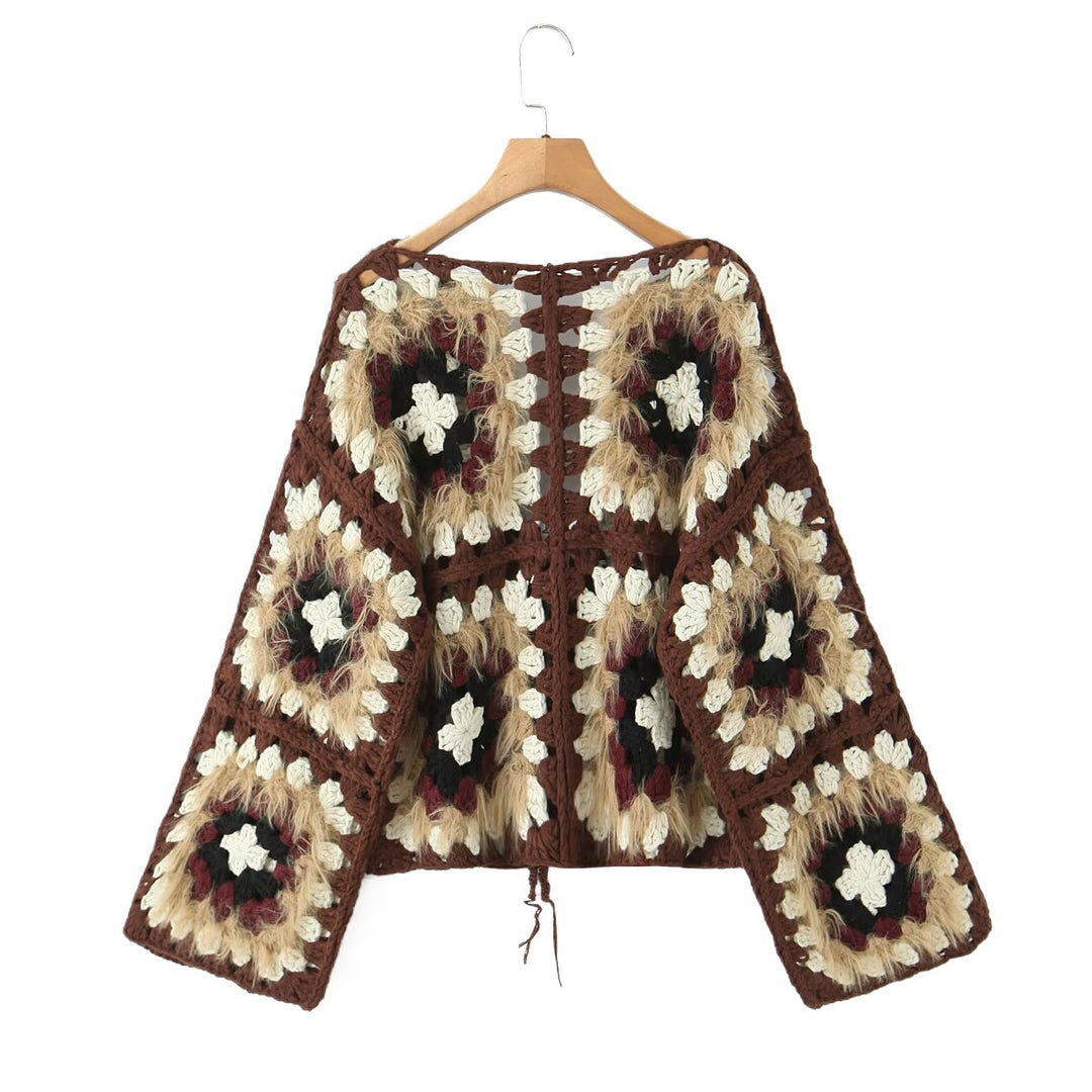 Casual cardigan for women with a colorful Granny square pattern and zipper Lune London